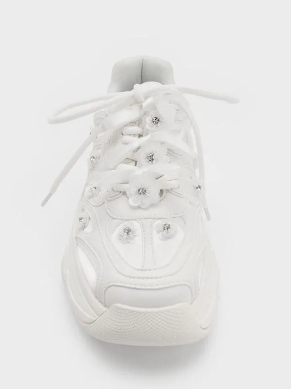 Women Gaskell FlowerEmbellished Chunky Sneakers 8211 White CHARLES and KEITH Sneakers