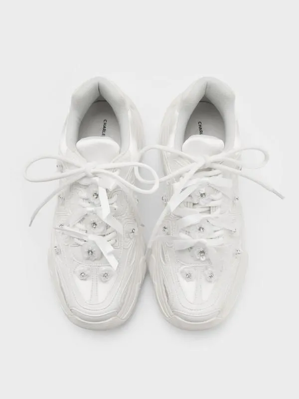 Women Gaskell FlowerEmbellished Chunky Sneakers 8211 White CHARLES and KEITH Sneakers