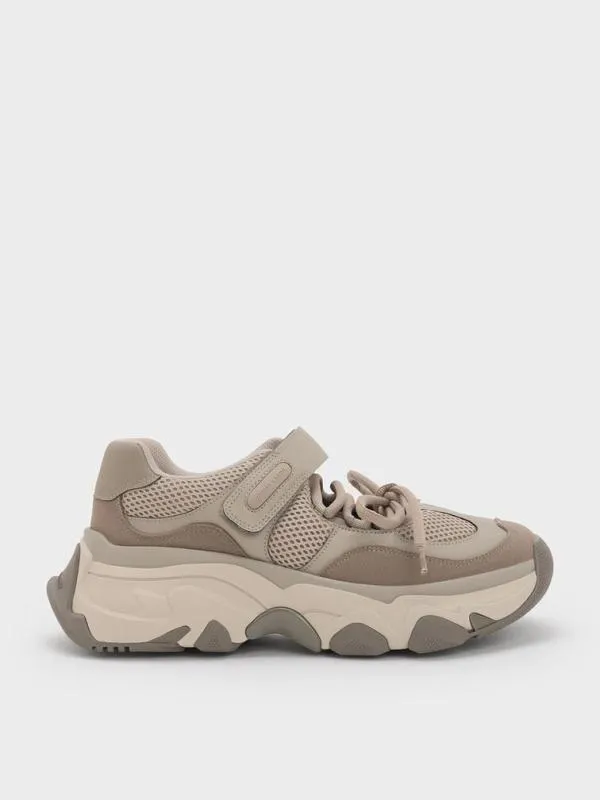 Women Gaskell Mesh Mary Jane Sneakers 8211 Taupe CHARLES and KEITH Sneakers