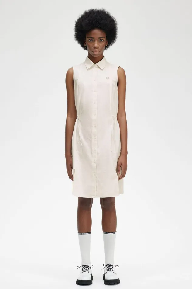 Women Gathered Sleeveless Shirt Dress Black Fred Perry Dresses