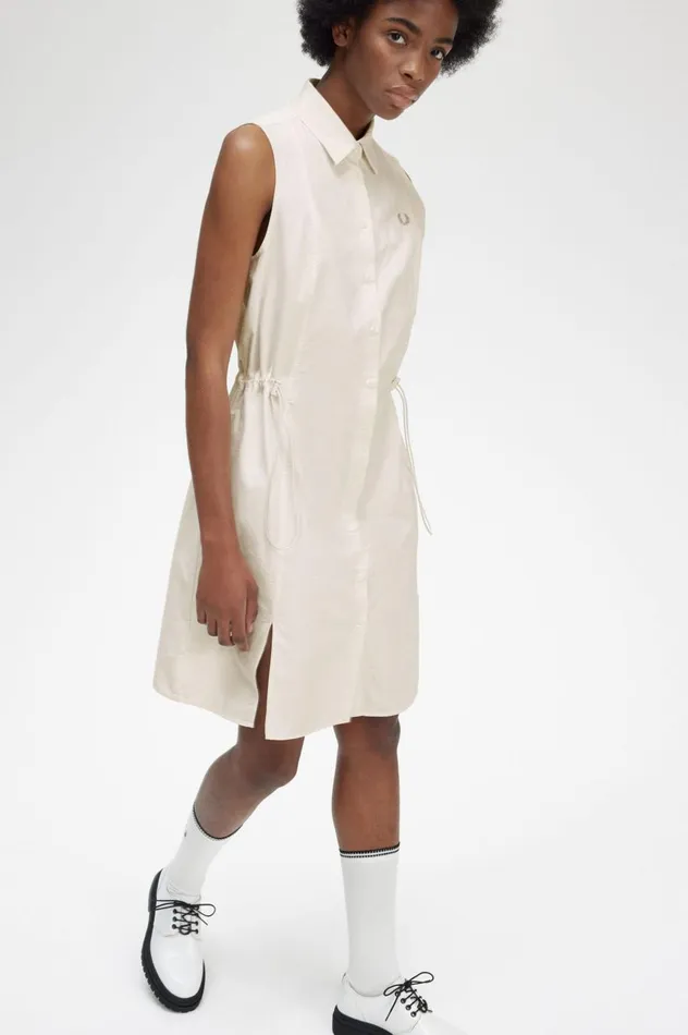Women Gathered Sleeveless Shirt Dress Black Fred Perry Dresses