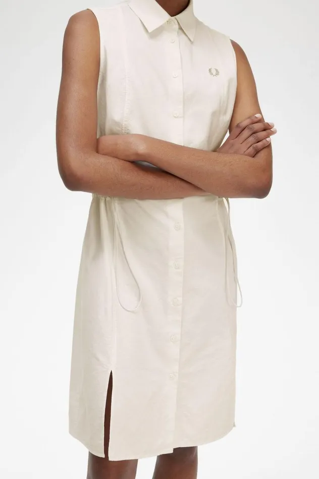 Women Gathered Sleeveless Shirt Dress Black Fred Perry Dresses