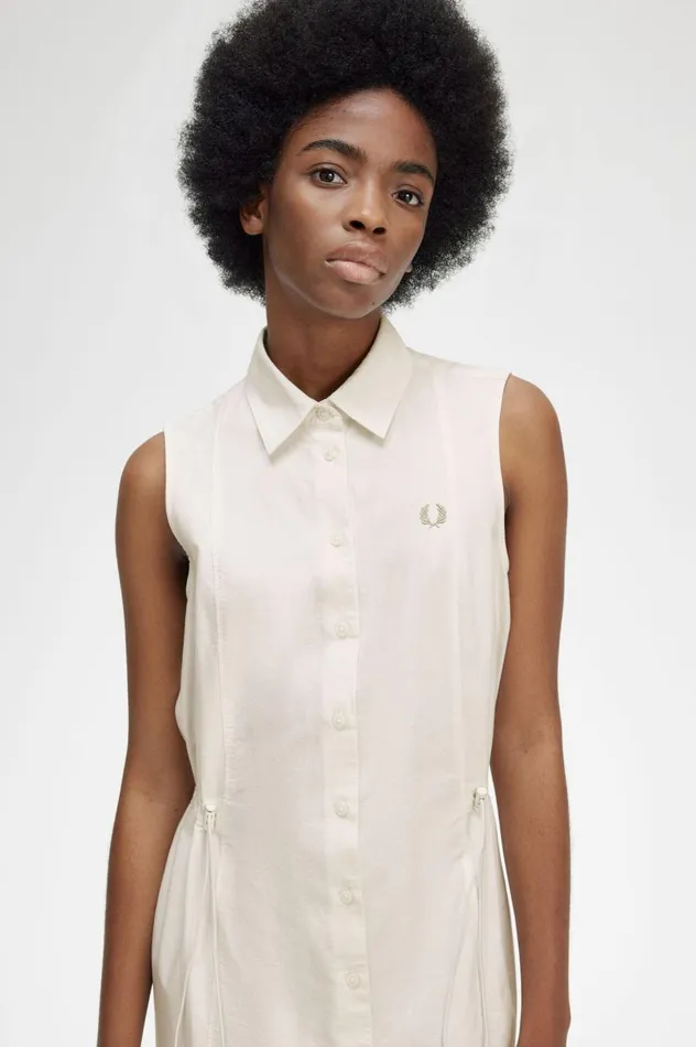 Women Gathered Sleeveless Shirt Dress Black Fred Perry Dresses