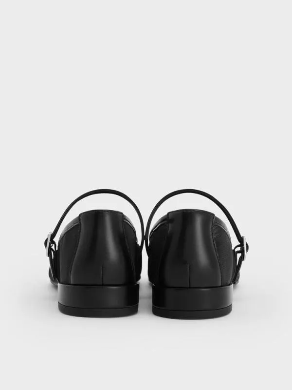 Women Gertrude Mesh Mary Jane Flats 8211 Black Textured CHARLES and KEITH Ballet Flats