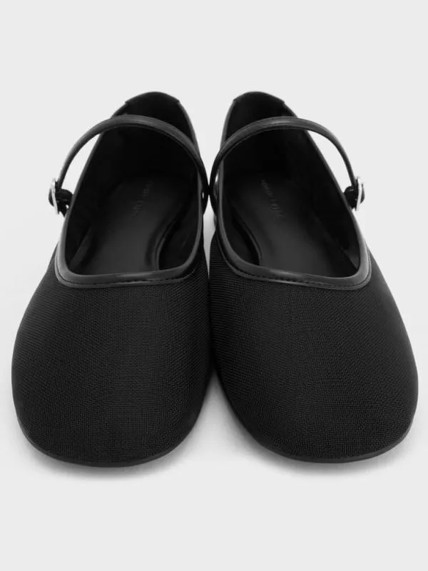 Women Gertrude Mesh Mary Jane Flats 8211 Black Textured CHARLES and KEITH Ballet Flats