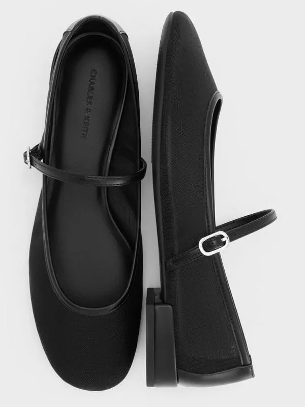 Women Gertrude Mesh Mary Jane Flats 8211 Black Textured CHARLES and KEITH Ballet Flats
