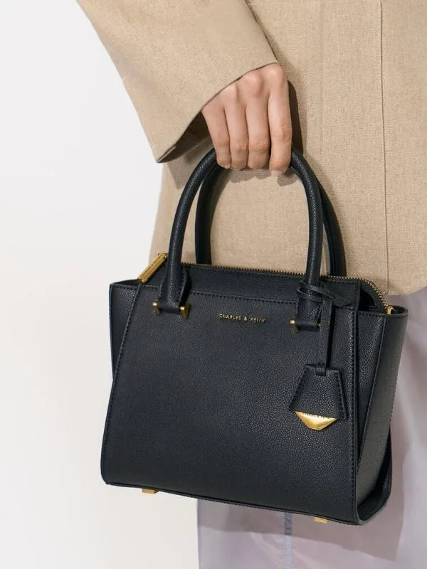 Women Harper Geometric Top Handle Bag 8211 Black CHARLES and KEITH Top Handle Bags