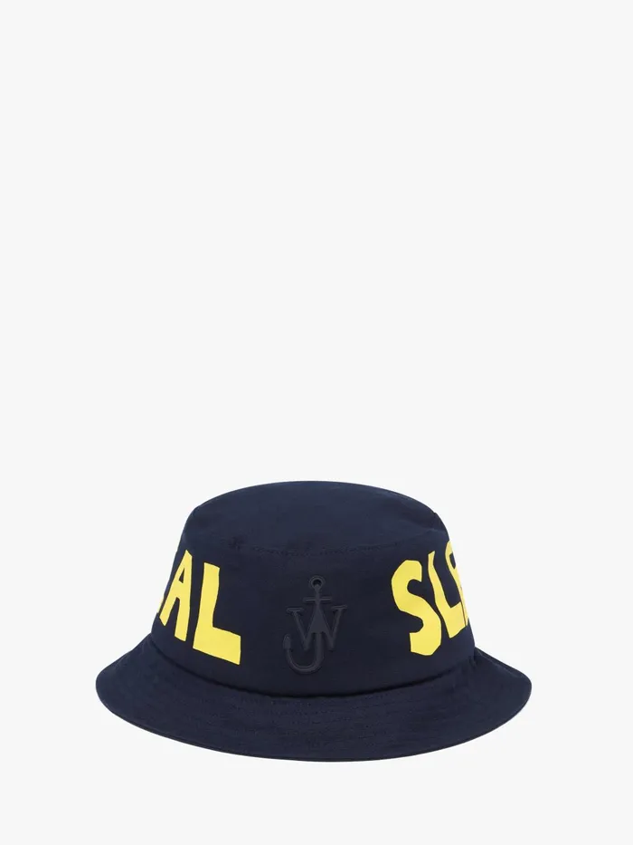 Women HATS JW Anderson REAL SLEEP039 SLOGAN BUCKET HAT Navy