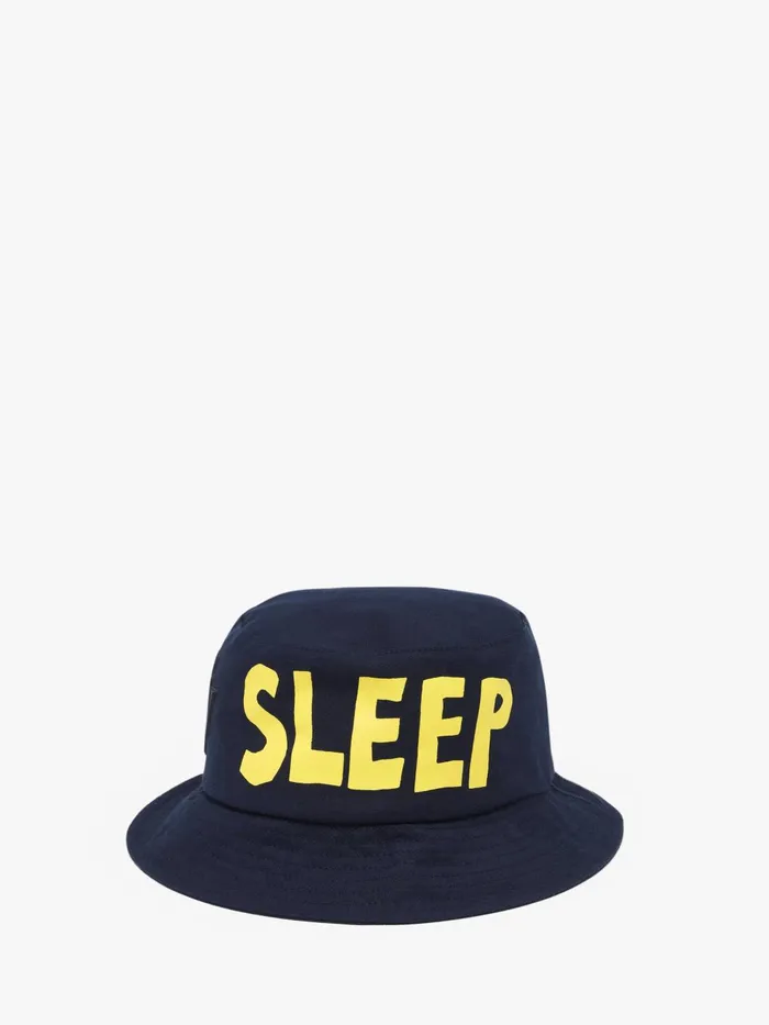 Women HATS JW Anderson REAL SLEEP039 SLOGAN BUCKET HAT Navy