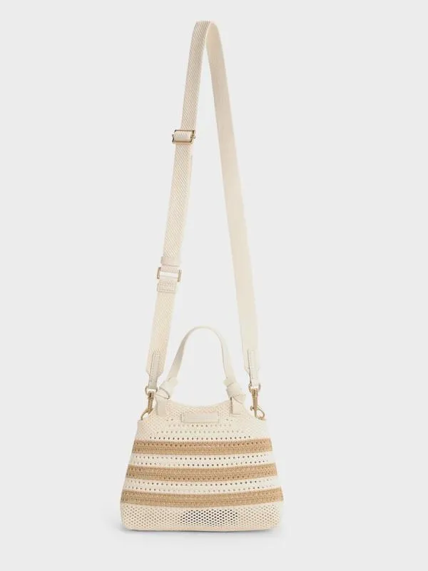 Women Ida Striped Knotted Handle Tote Bag 8211 Sand CHARLES and KEITH Tote Bags