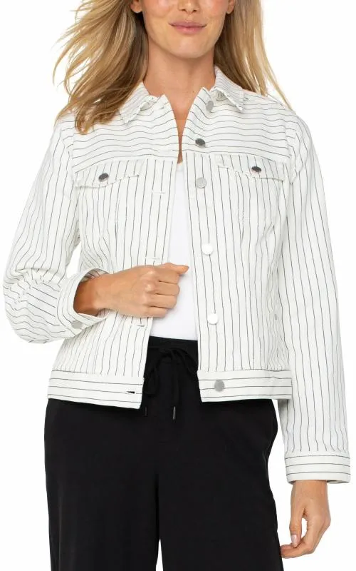 Women Jackets Liverpool Los Angeles Classic Jean Jacket White Black Pinstripe