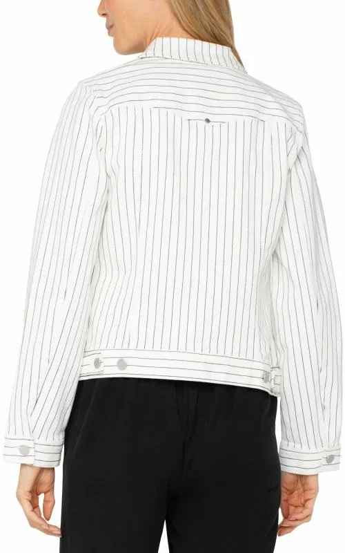 Women Jackets Liverpool Los Angeles Classic Jean Jacket White Black Pinstripe