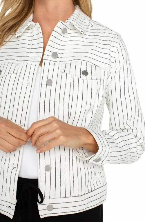 Women Jackets Liverpool Los Angeles Classic Jean Jacket White Black Pinstripe