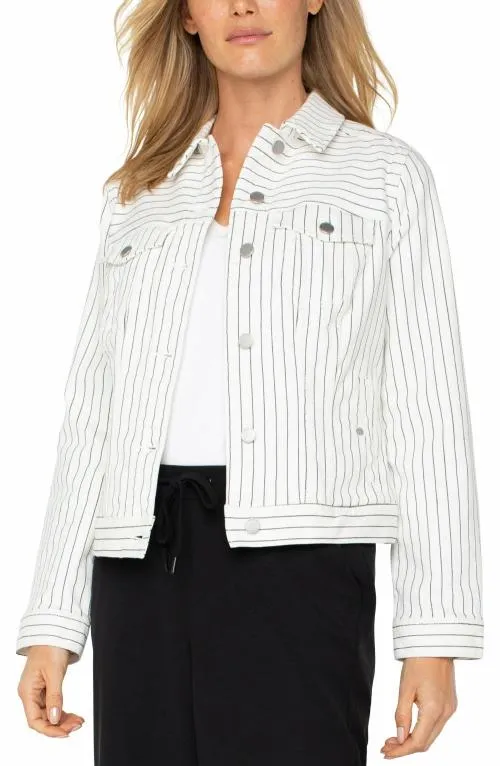 Women Jackets Liverpool Los Angeles Classic Jean Jacket White Black Pinstripe