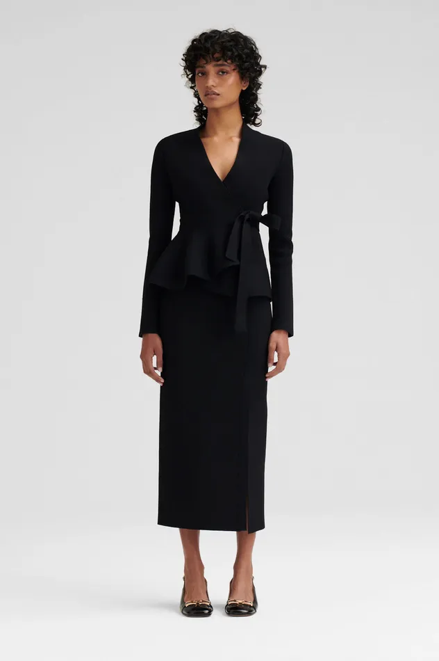 Women Jackets Scanlan Theodore CREPE KNIT WRAP JACKET BLACK