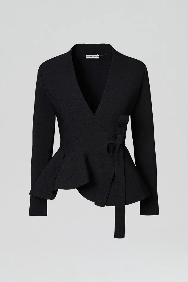 Women Jackets Scanlan Theodore CREPE KNIT WRAP JACKET BLACK