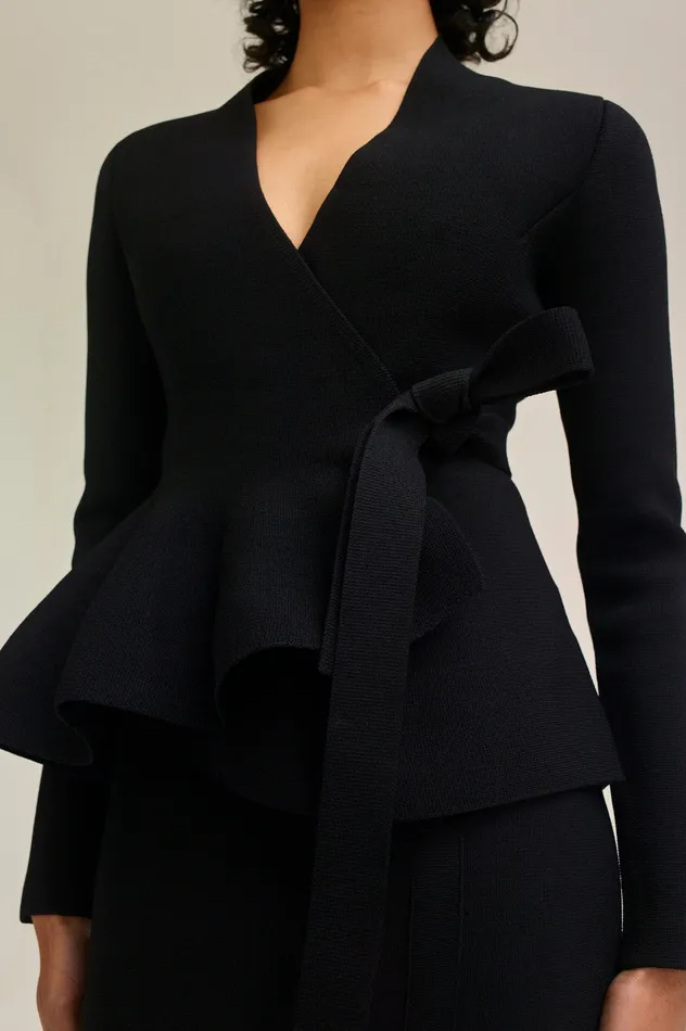 Women Jackets Scanlan Theodore CREPE KNIT WRAP JACKET BLACK