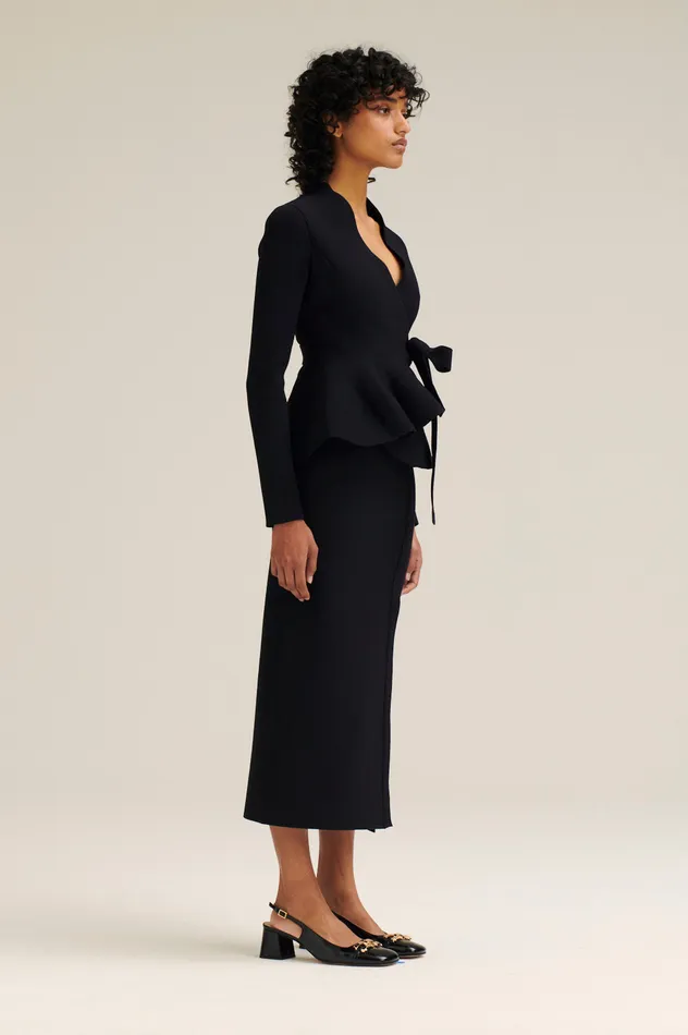 Women Jackets Scanlan Theodore CREPE KNIT WRAP JACKET BLACK