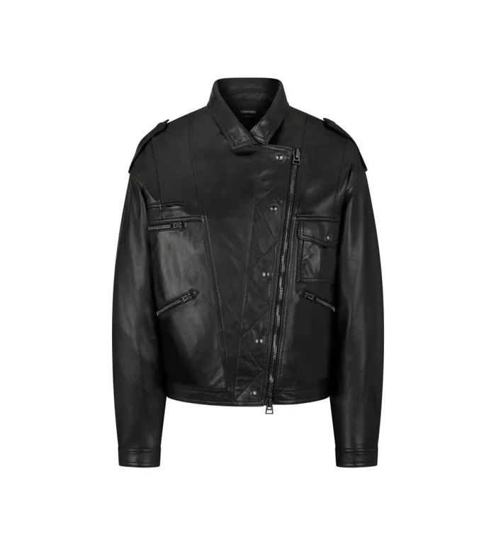 Women Jackets Tom Ford New Plonge Leather Biker Jacket Black