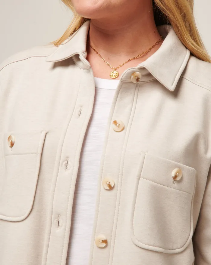 Women Jackets TravisMathew CLOUD FLEECE SHACKET Heather Pumice Stone
