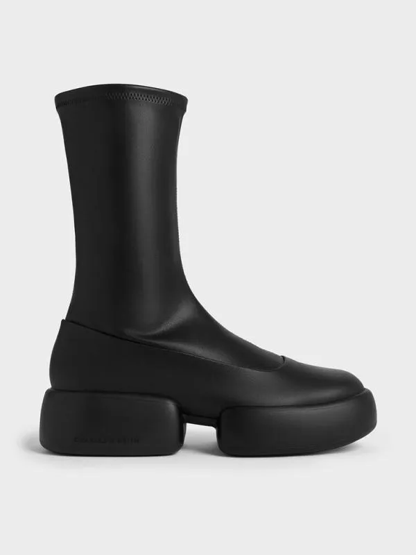 Women Jamie SideZip Platform Calf Boots 8211 Black CHARLES and KEITH Boots