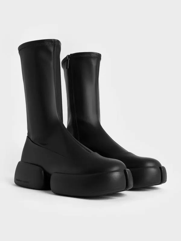 Women Jamie SideZip Platform Calf Boots 8211 Black CHARLES and KEITH Boots
