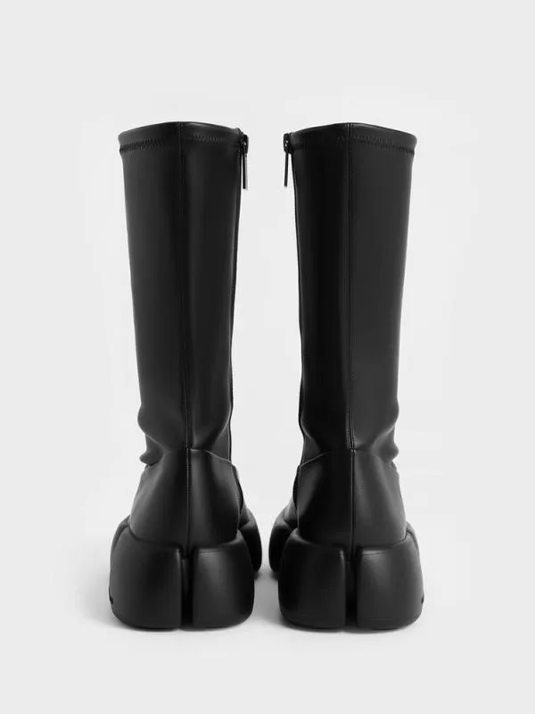 Women Jamie SideZip Platform Calf Boots 8211 Black CHARLES and KEITH Boots