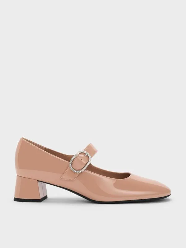 Women Jannie Patent CrystalBuckle Mary Jane Pumps 8211 Nude CHARLES and KEITH Heels Women Jannie Patent CrystalBuckle Mary Jane Pumps 8211 Nude CHARLES and KEITH Heels