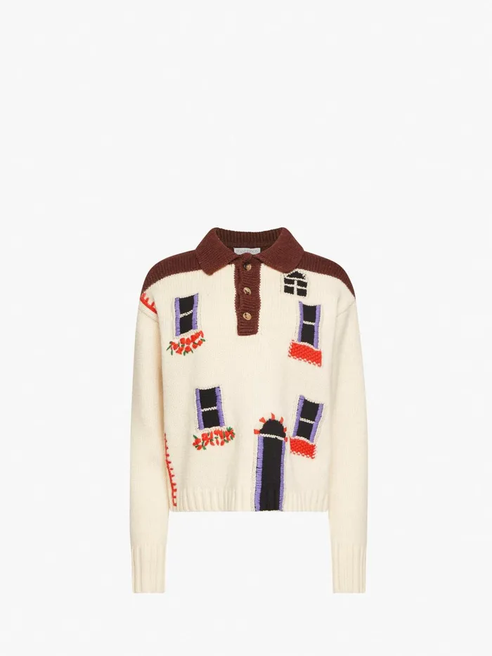 Women Knitwear JW Anderson 039HOUSE039 INTARSIA POLO SWEATER Flax