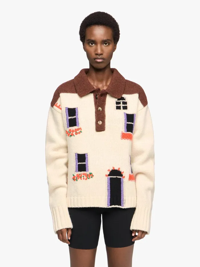 Women Knitwear JW Anderson 039HOUSE039 INTARSIA POLO SWEATER Flax