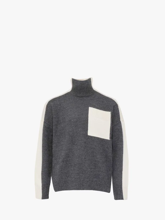 Women Knitwear JW Anderson DUAL TONE 8211 PATCH POCKET TURTLENECK SWEATER Grey Women Knitwear JW Anderson DUAL TONE 8211 PATCH POCKET TURTLENECK SWEATER Grey