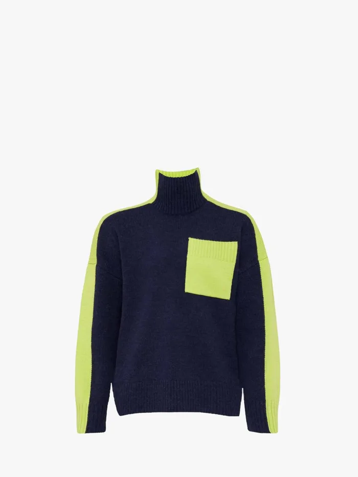 Women Knitwear JW Anderson DUAL TONE 8211 PATCH POCKET TURTLENECK SWEATER Navyelectric Lime Women Knitwear JW Anderson DUAL TONE 8211 PATCH POCKET TURTLENECK SWEATER Navyelectric Lime