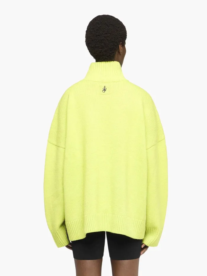 Women Knitwear JW Anderson DUAL TONE 8211 PATCH POCKET TURTLENECK SWEATER Navyelectric Lime
