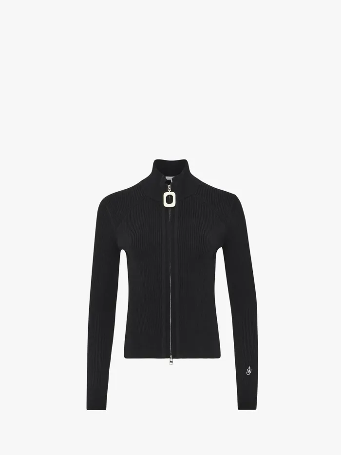 Women Knitwear JW Anderson FITTED ZIP UP CARDIGAN Black