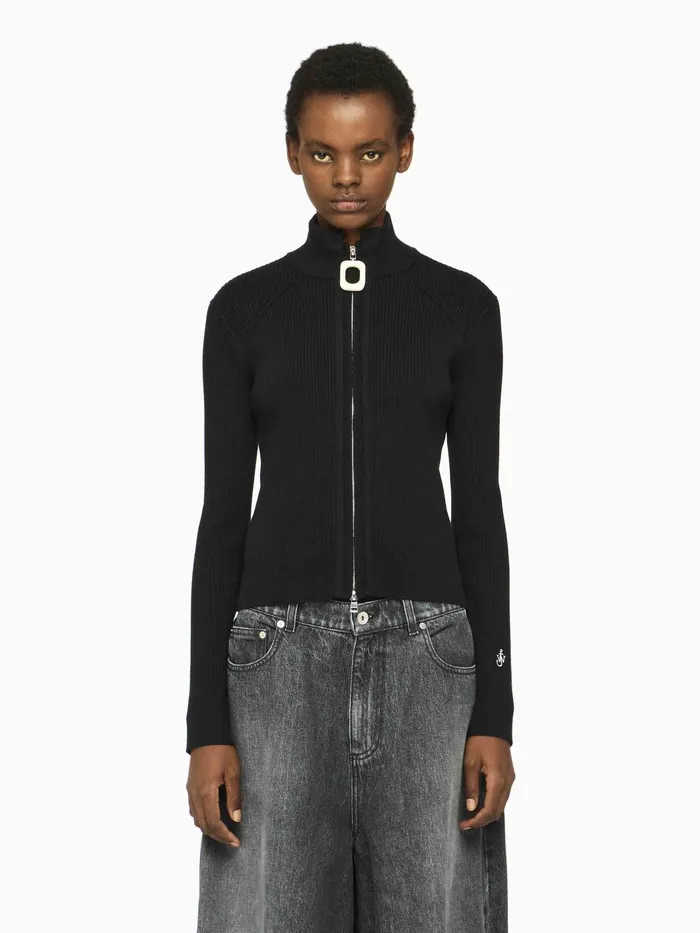 Women Knitwear JW Anderson FITTED ZIP UP CARDIGAN Black Women Knitwear JW Anderson FITTED ZIP UP CARDIGAN Black