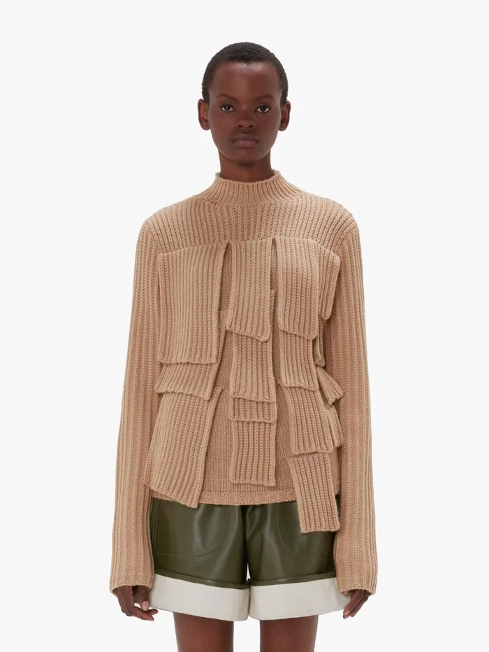 Women Knitwear JW Anderson PANELLED FLAP SWEATER Flax Women Knitwear JW Anderson PANELLED FLAP SWEATER Flax