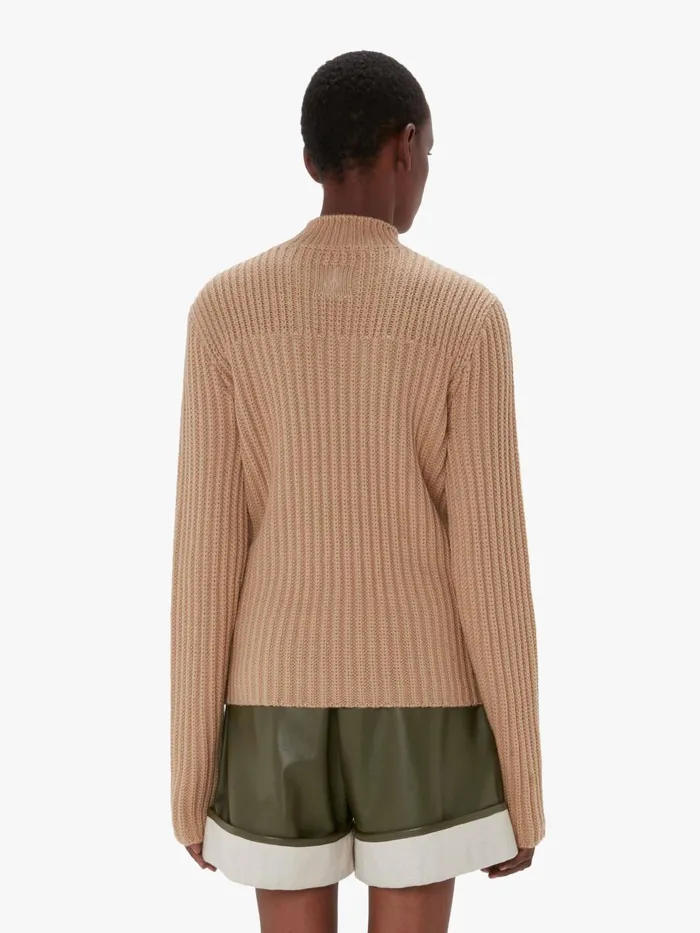 Women Knitwear JW Anderson PANELLED FLAP SWEATER Flax Women Knitwear JW Anderson PANELLED FLAP SWEATER Flax