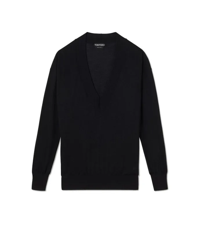 Women Knitwear Tom Ford Fine Cashmere Silk VNeck Sweater Black