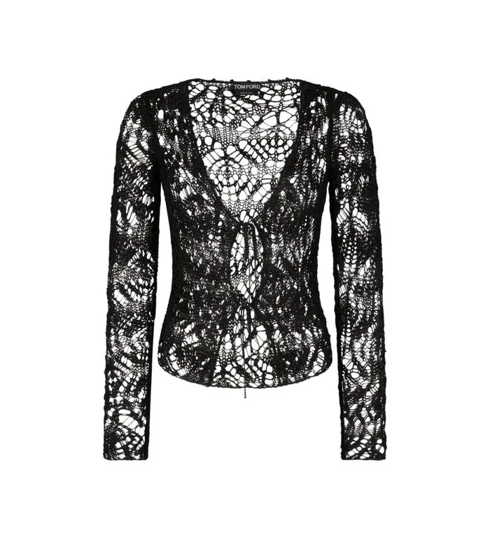 Women Knitwear Tom Ford Fine Viscose Lace Cardigan Black