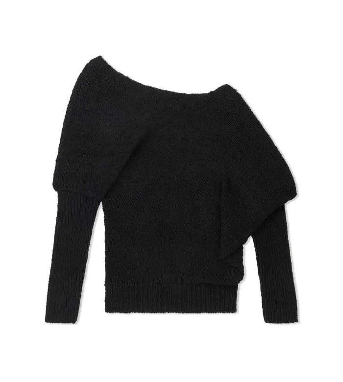 Women Knitwear Tom Ford Textured Cotton Off The Shoulder Knit Black