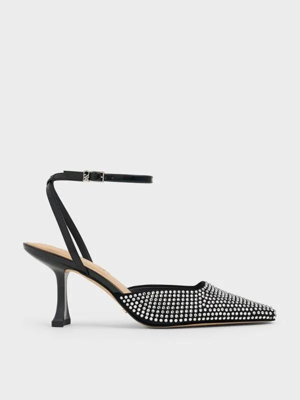 Women Leather and Suede CrystalEmbellished SculpturalHeel Pumps 8211 Black CHARLES and KEITH Heels Women Leather and Suede CrystalEmbellished SculpturalHeel Pumps 8211 Black CHARLES and KEITH Heels