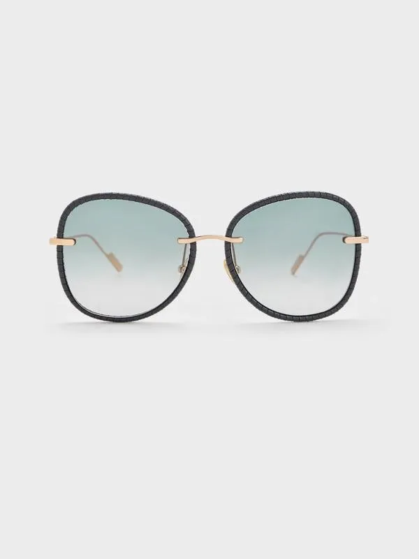 Women Leather BraidedRim Butterfly Sunglasses 8211 Black CHARLES and KEITH Butterfly Women Leather BraidedRim Butterfly Sunglasses 8211 Black CHARLES and KEITH Butterfly