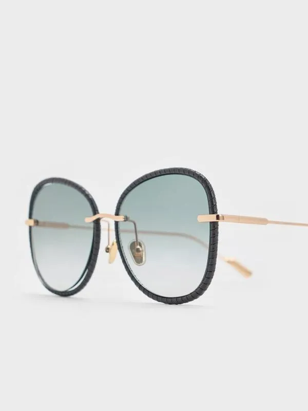 Women Leather BraidedRim Butterfly Sunglasses 8211 Black CHARLES and KEITH Butterfly