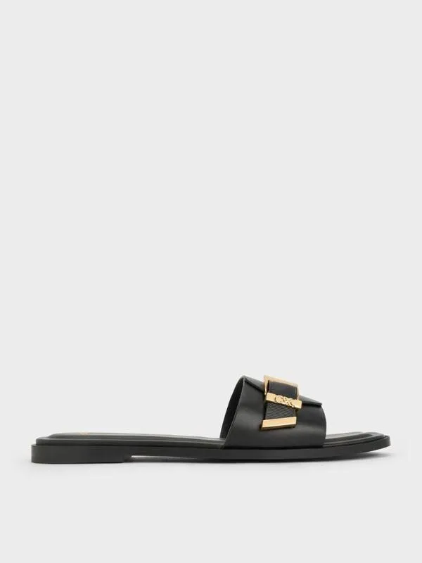 Women Leather Buckled SquareToe Slide Sandals 8211 Black CHARLES and KEITH Sandals Women Leather Buckled SquareToe Slide Sandals 8211 Black CHARLES and KEITH Sandals
