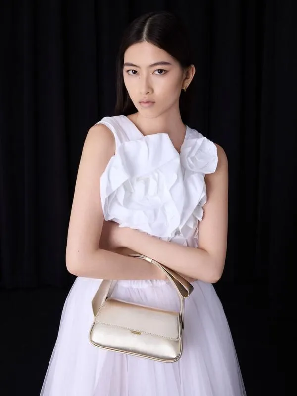 Women Leather Metallic Bow TopHandle Bag 8211 Champagne CHARLES and KEITH Top Handle Bags