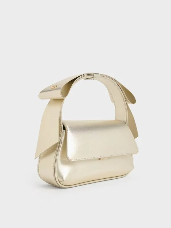 Women Leather Metallic Bow TopHandle Bag 8211 Champagne CHARLES and KEITH Top Handle Bags