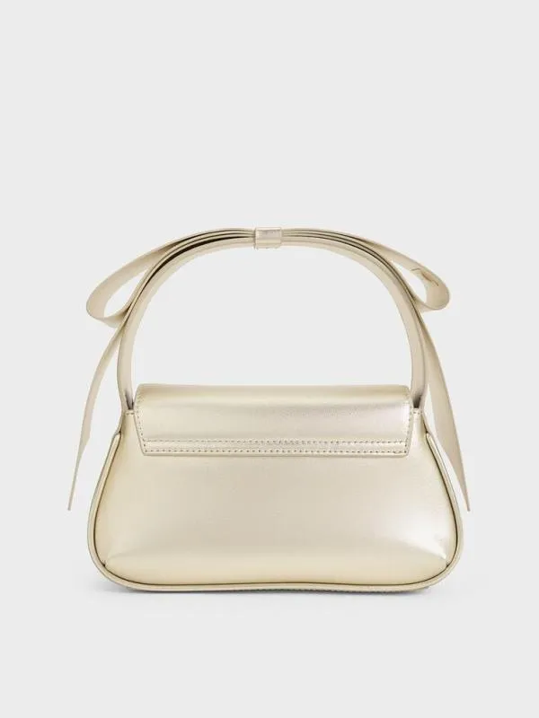 Women Leather Metallic Bow TopHandle Bag 8211 Champagne CHARLES and KEITH Top Handle Bags