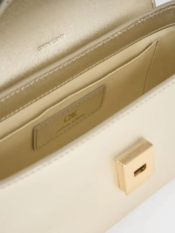 Women Leather Metallic Bow TopHandle Bag 8211 Champagne CHARLES and KEITH Top Handle Bags