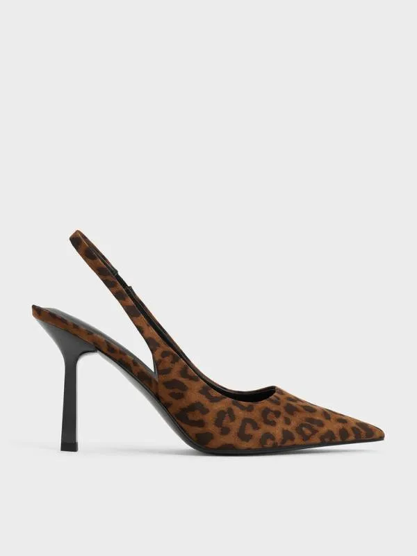 Women LeopardPrint PointedToe Slingback Pumps 8211 Animal Print Brown CHARLES and KEITH Pumps