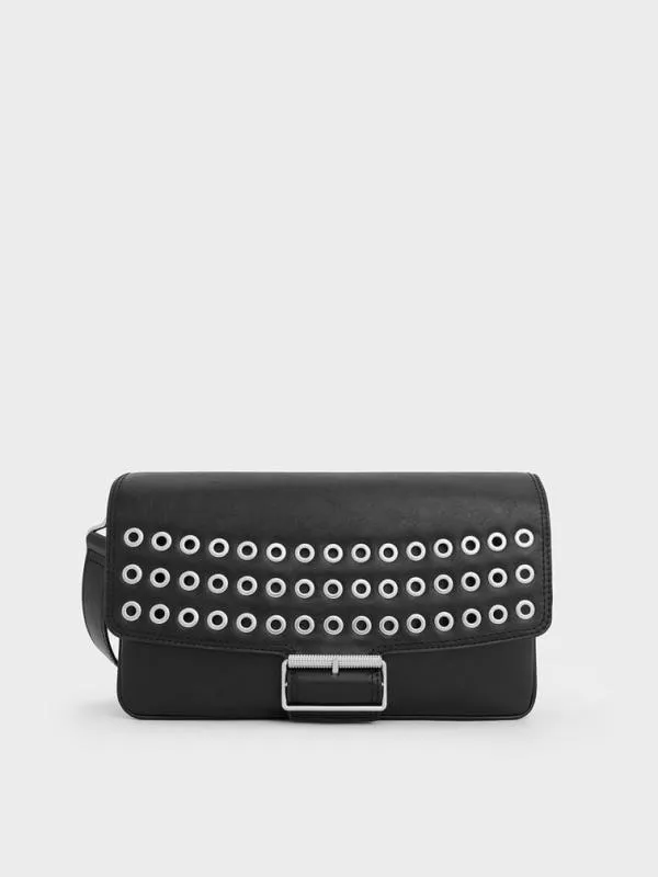 Women Liv Grommet ChainHandle Shoulder Bag 8211 Noir CHARLES and KEITH Shoulder Bags